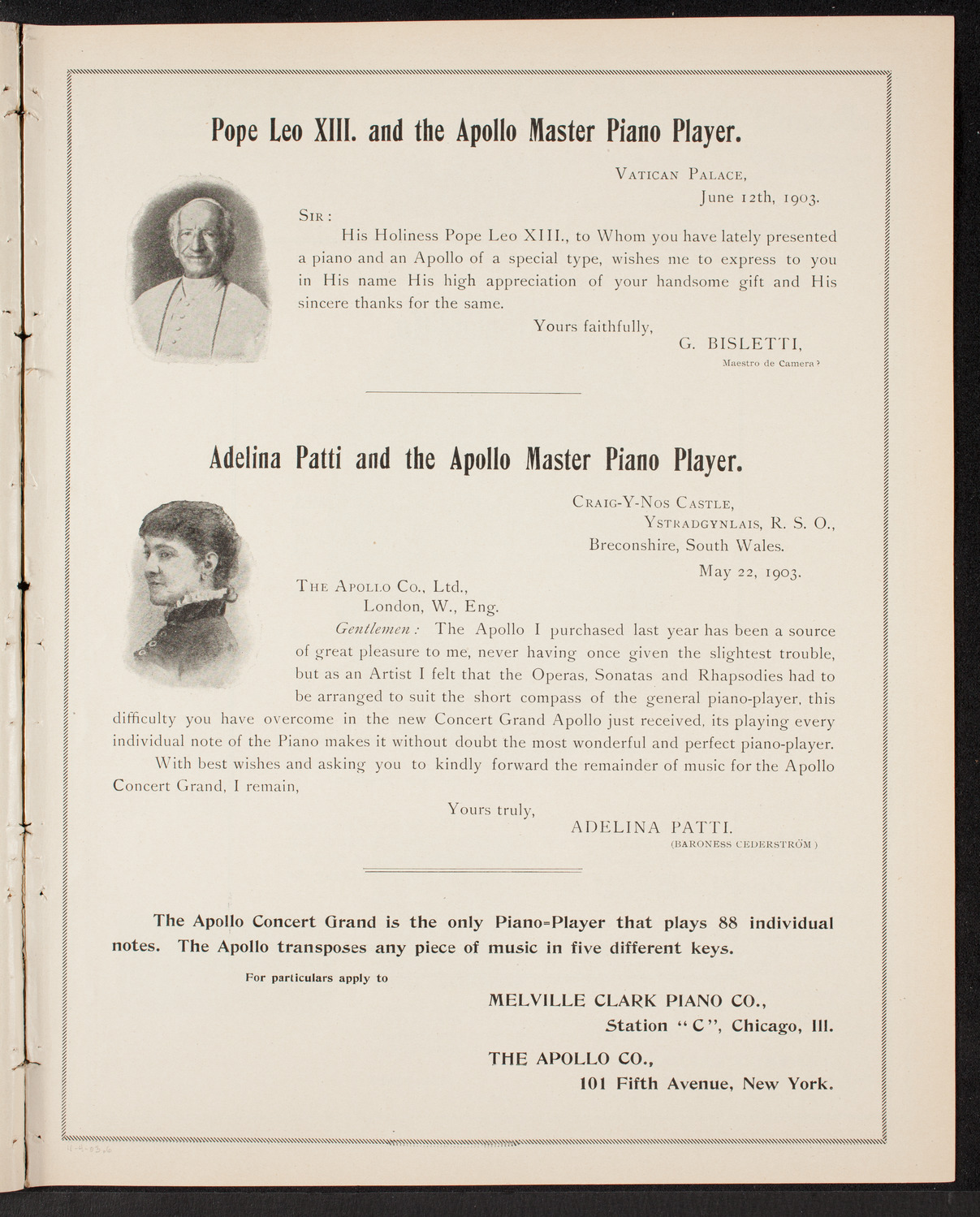 Adelina Patti, November 4, 1903, program page 11