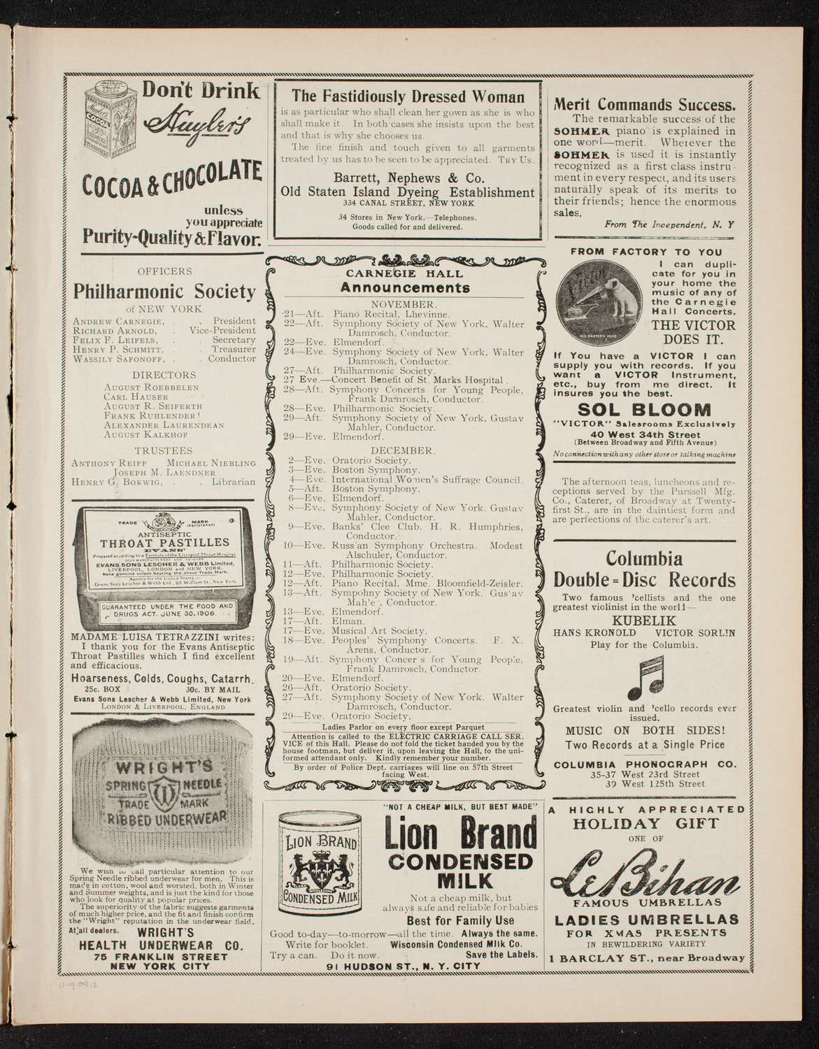 Volpe Symphony Society of New York, November 19, 1908, program page 3