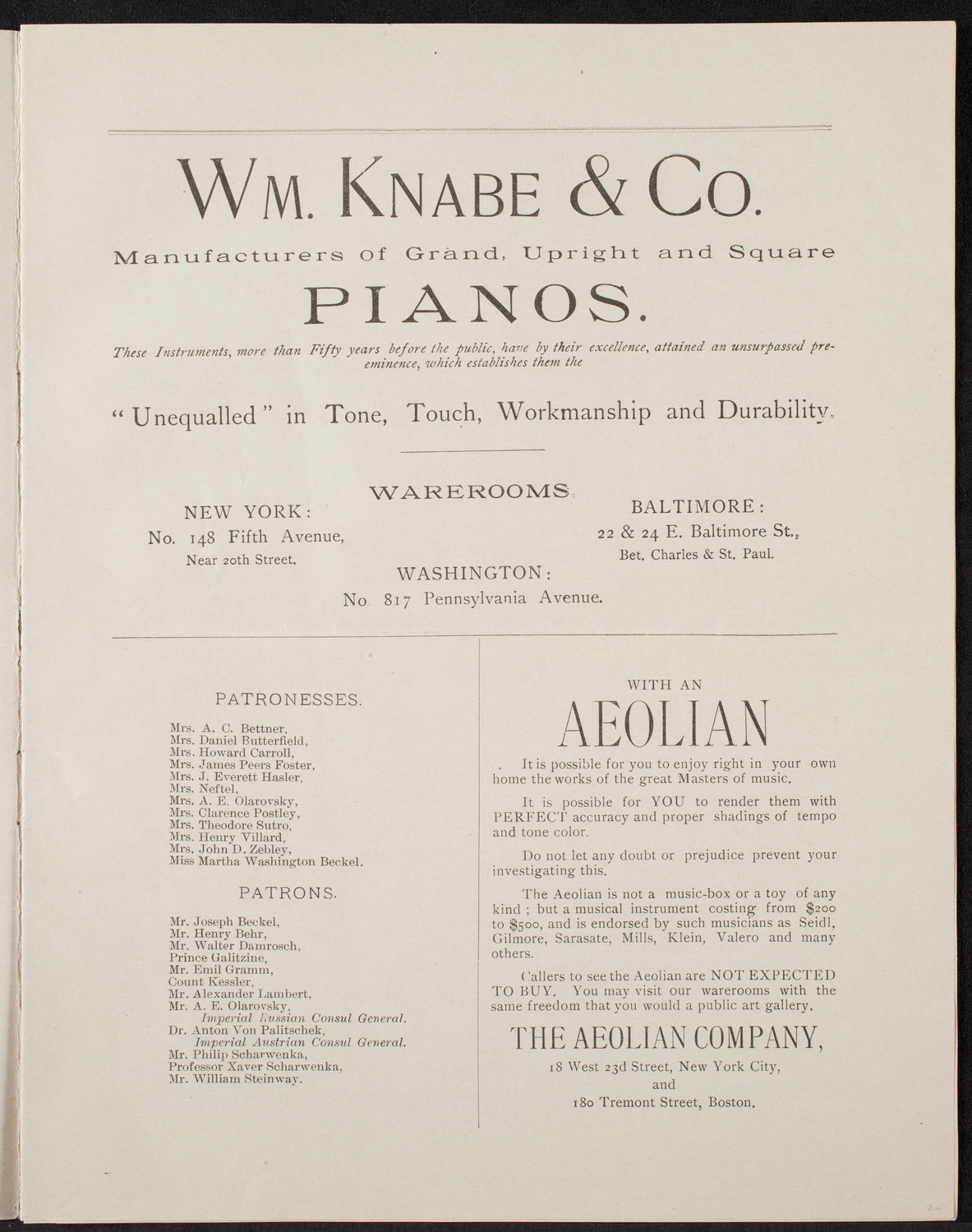 Arthur Hochmann and Arthur Hartmann, April 2, 1892, program page 3