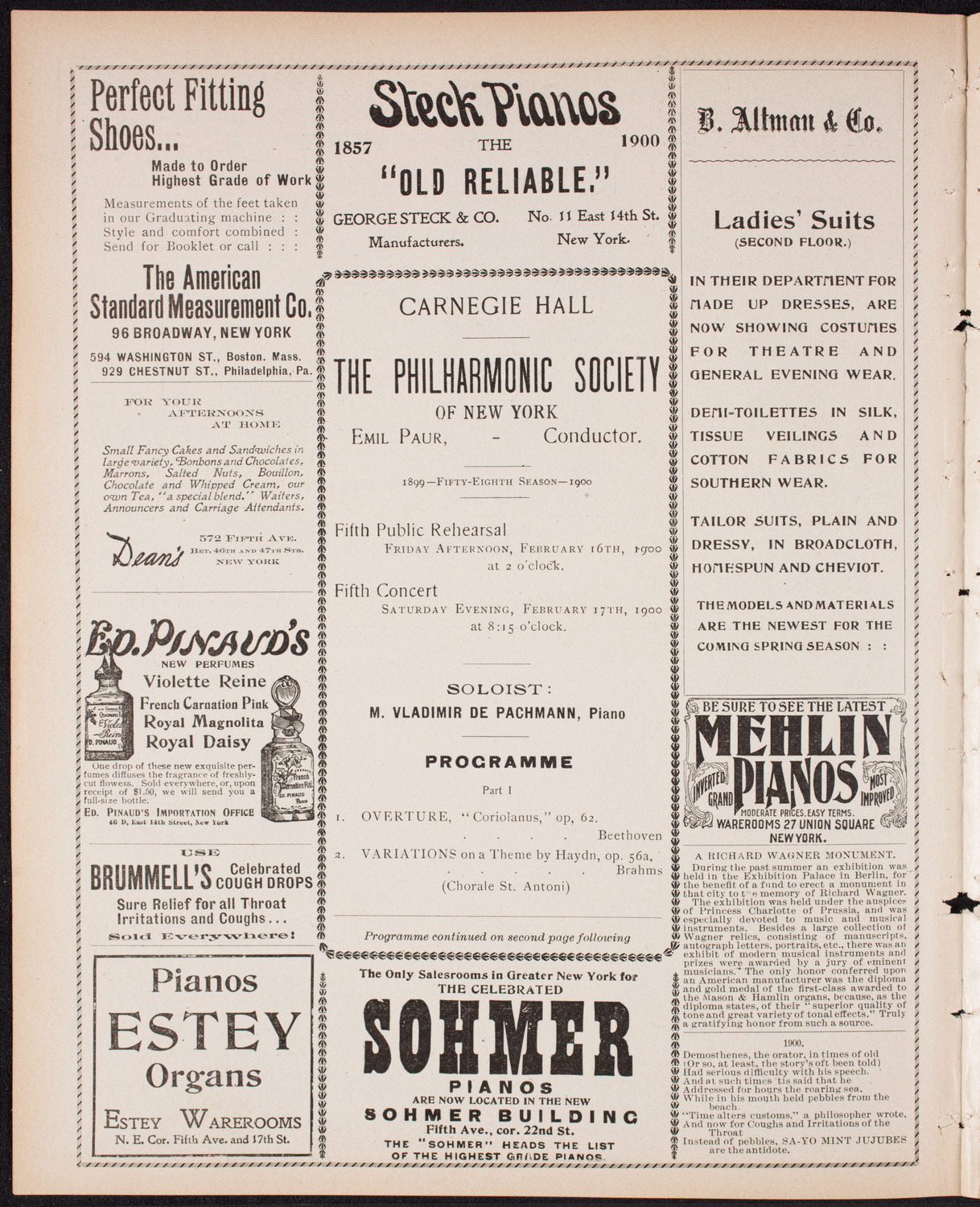 New York Philharmonic, February 16, 1900, program page 4