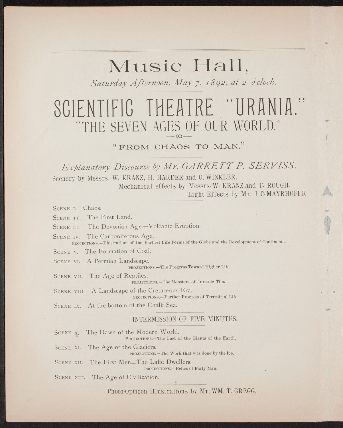 Urania Scientific Theatre, May 7, 1892, program page 4
