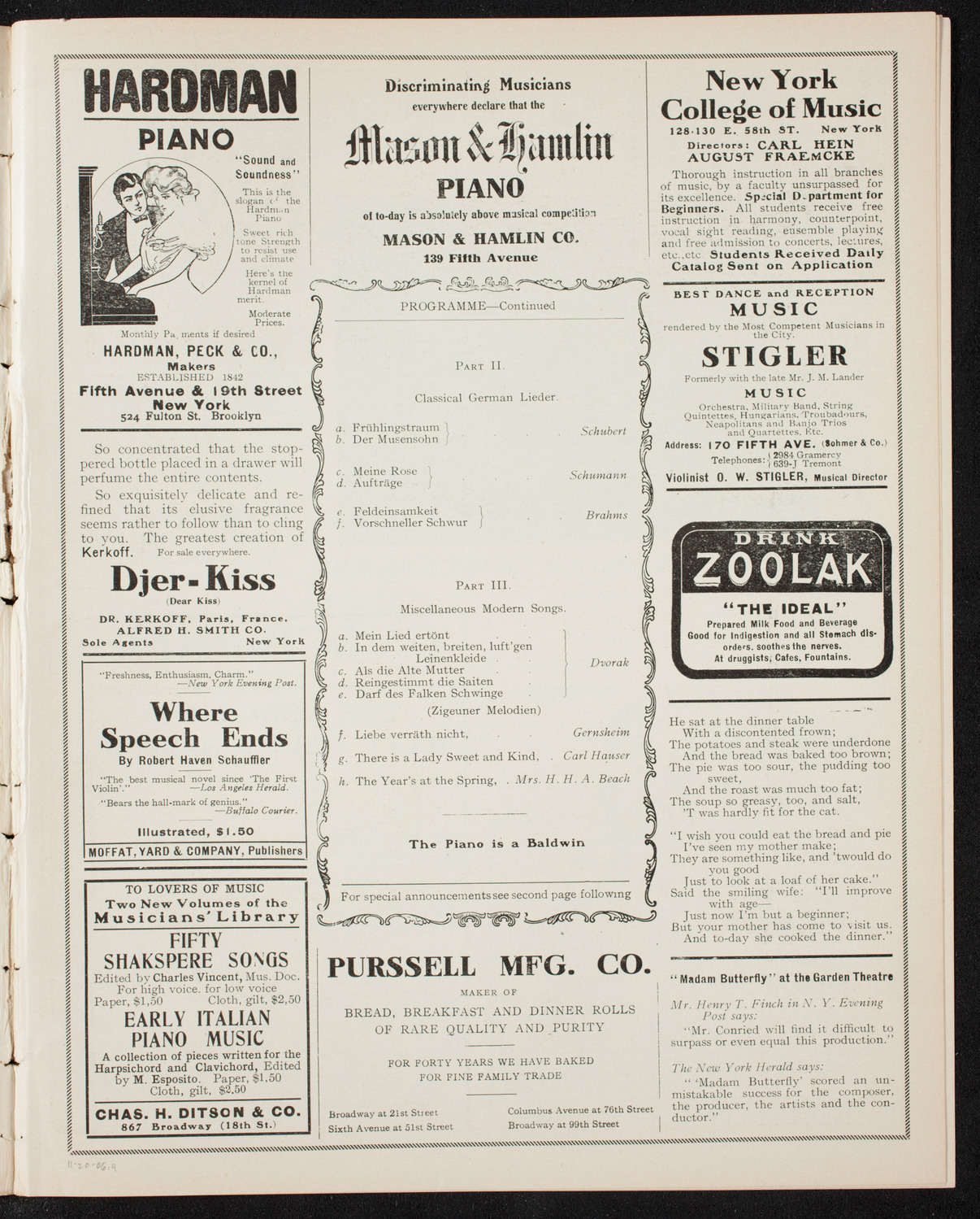 Marcella Sembrich, Soprano, November 20, 1906, program page 7