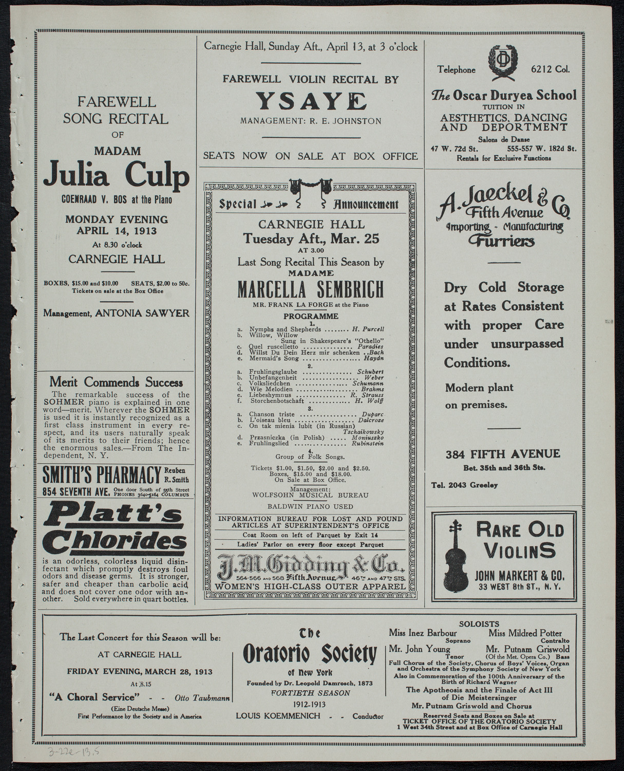 Russian Symphony Society of New York, March 22, 1913, program page 9