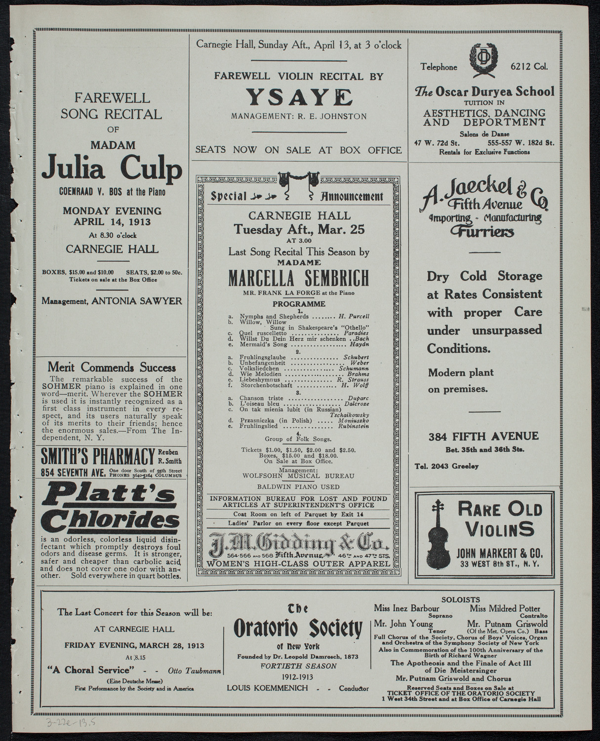 Russian Symphony Society of New York, March 22, 1913, program page 9