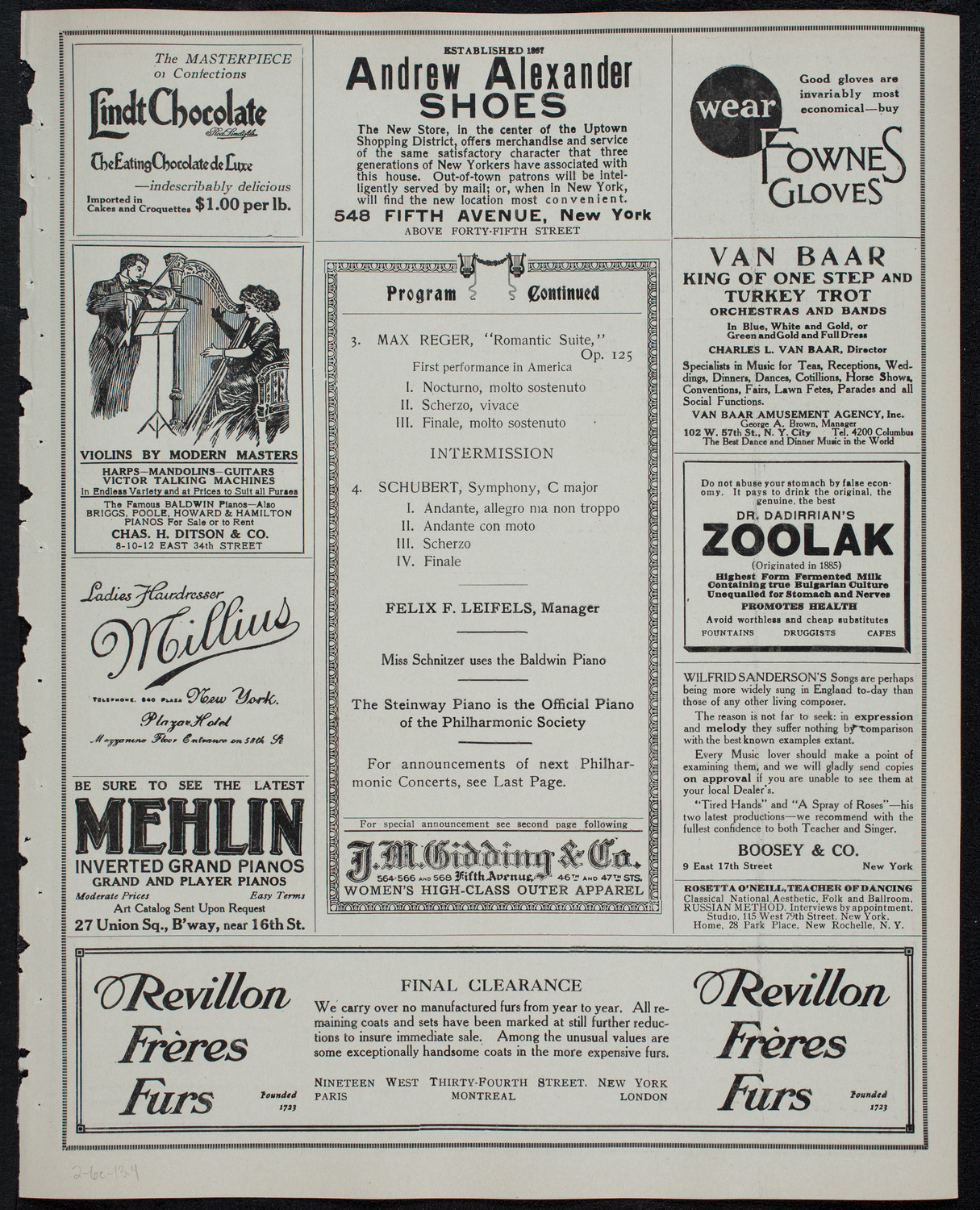 New York Philharmonic, February 6, 1913, program page 7