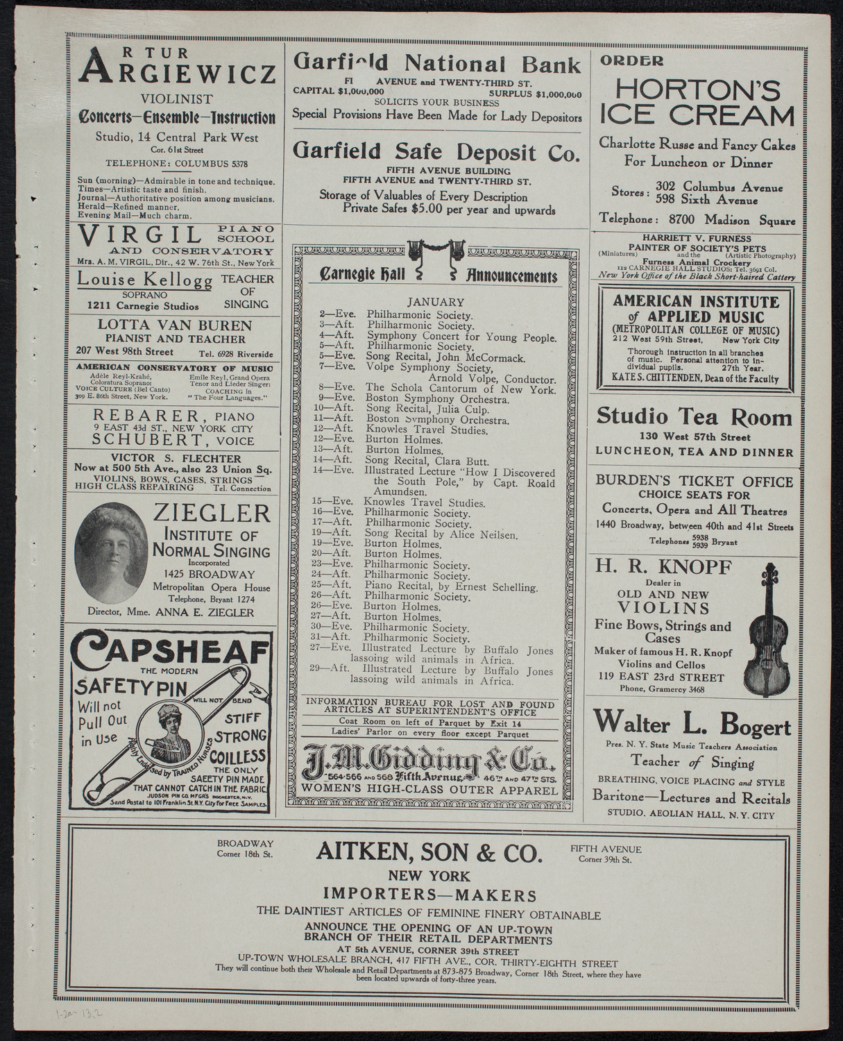 Marcella Sembrich, Soprano, January 2, 1913, program page 3
