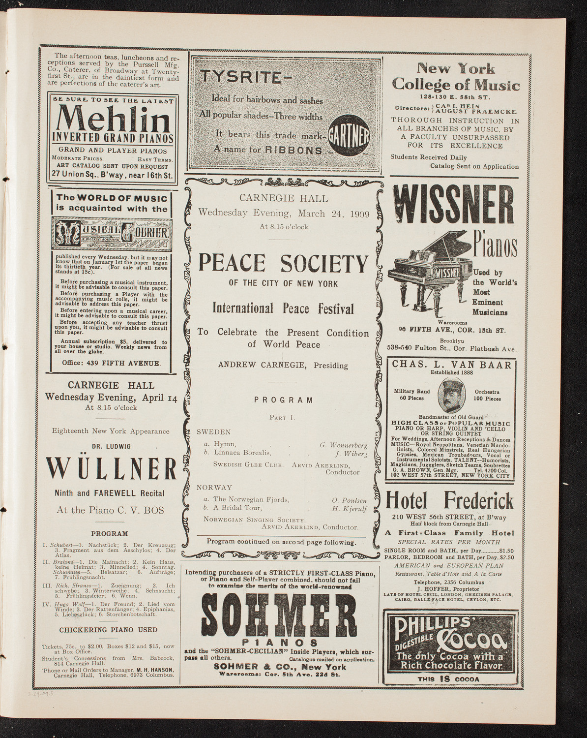 International Peace Festival Musical Program, March 24, 1909, program page 5