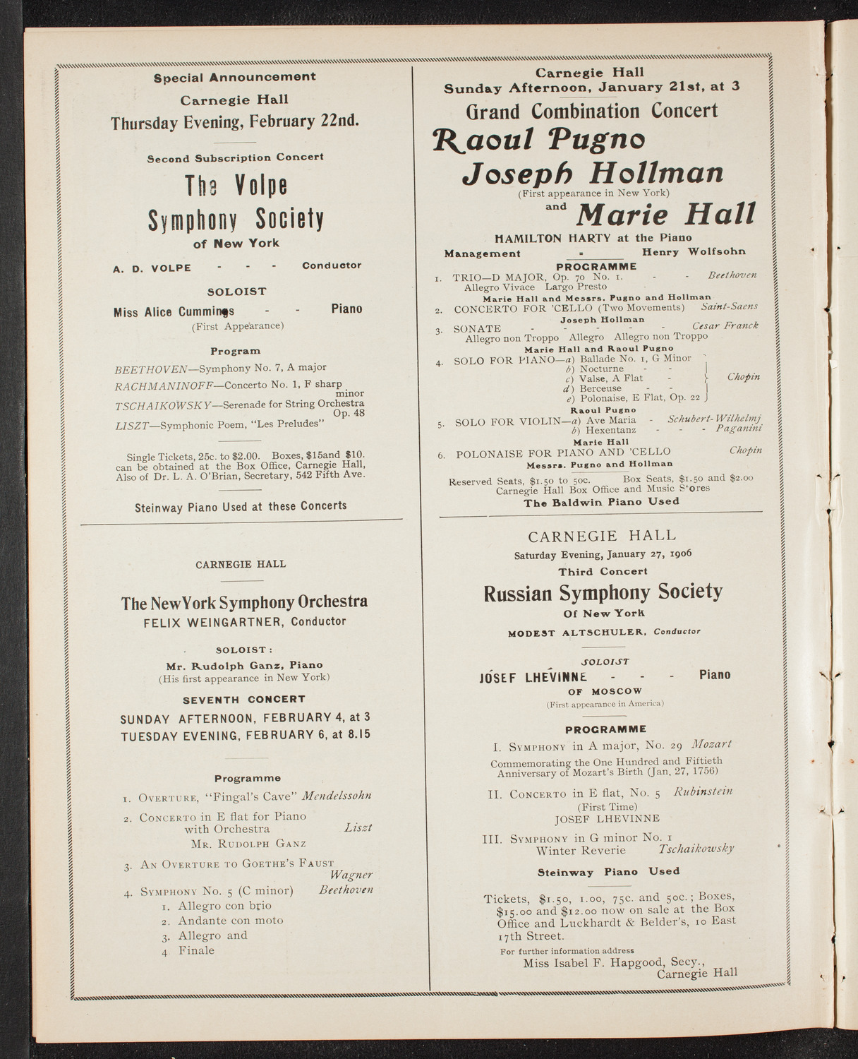 New York Philharmonic, January 19, 1906, program page 10