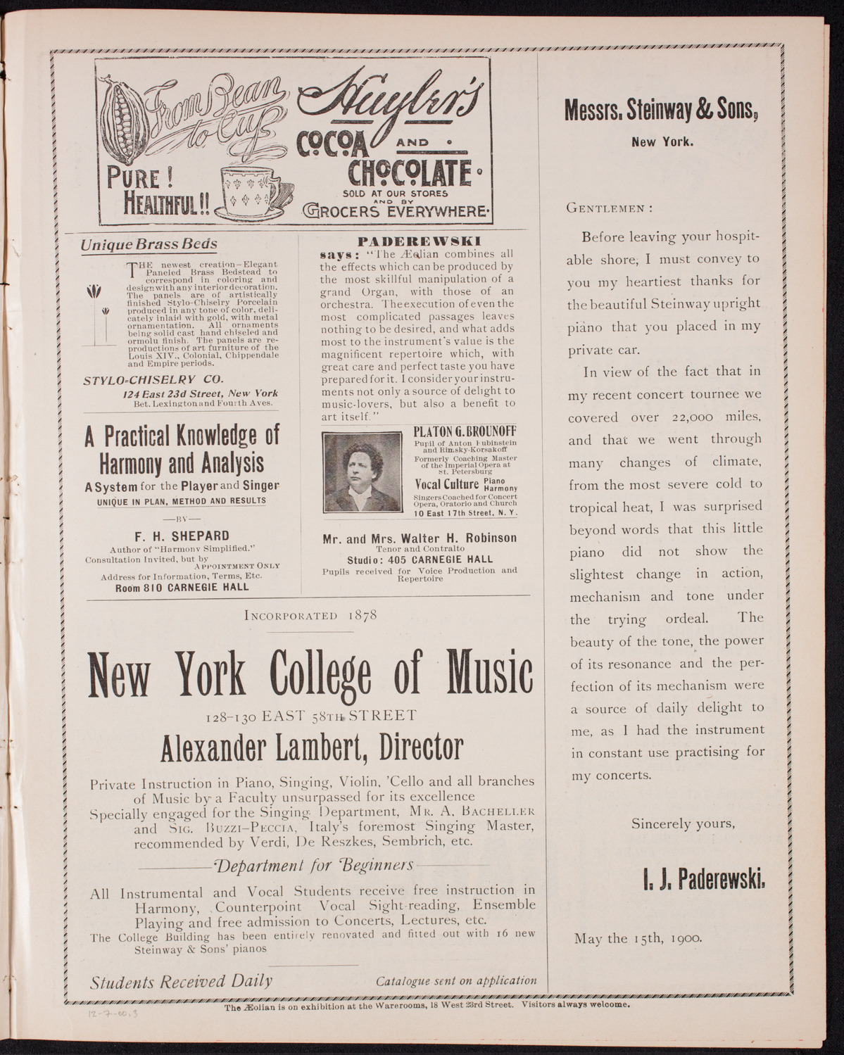 New York Philharmonic, December 7, 1900, program page 5