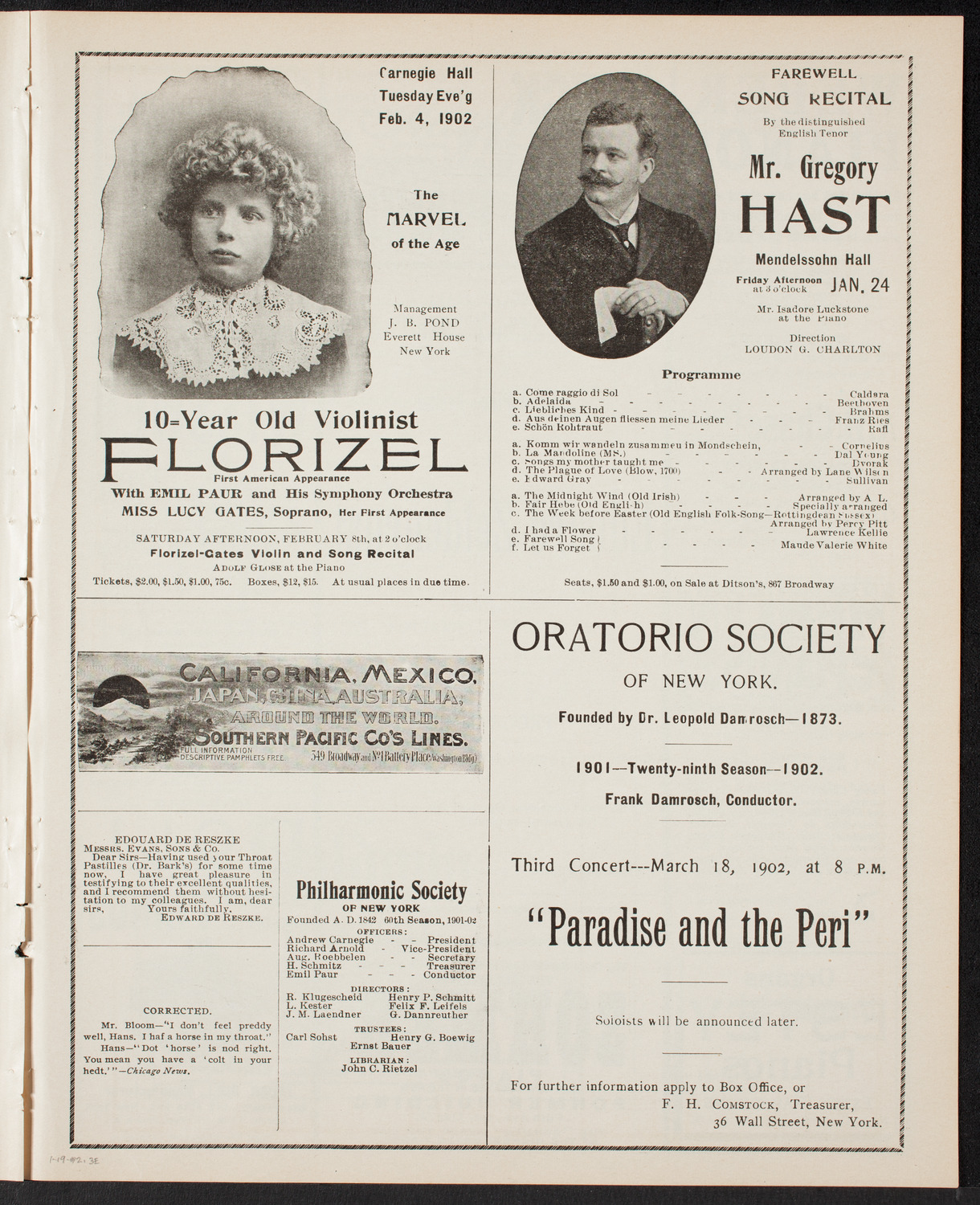 Eduard Zeldenrust, Piano, January 19, 1902, program page 5