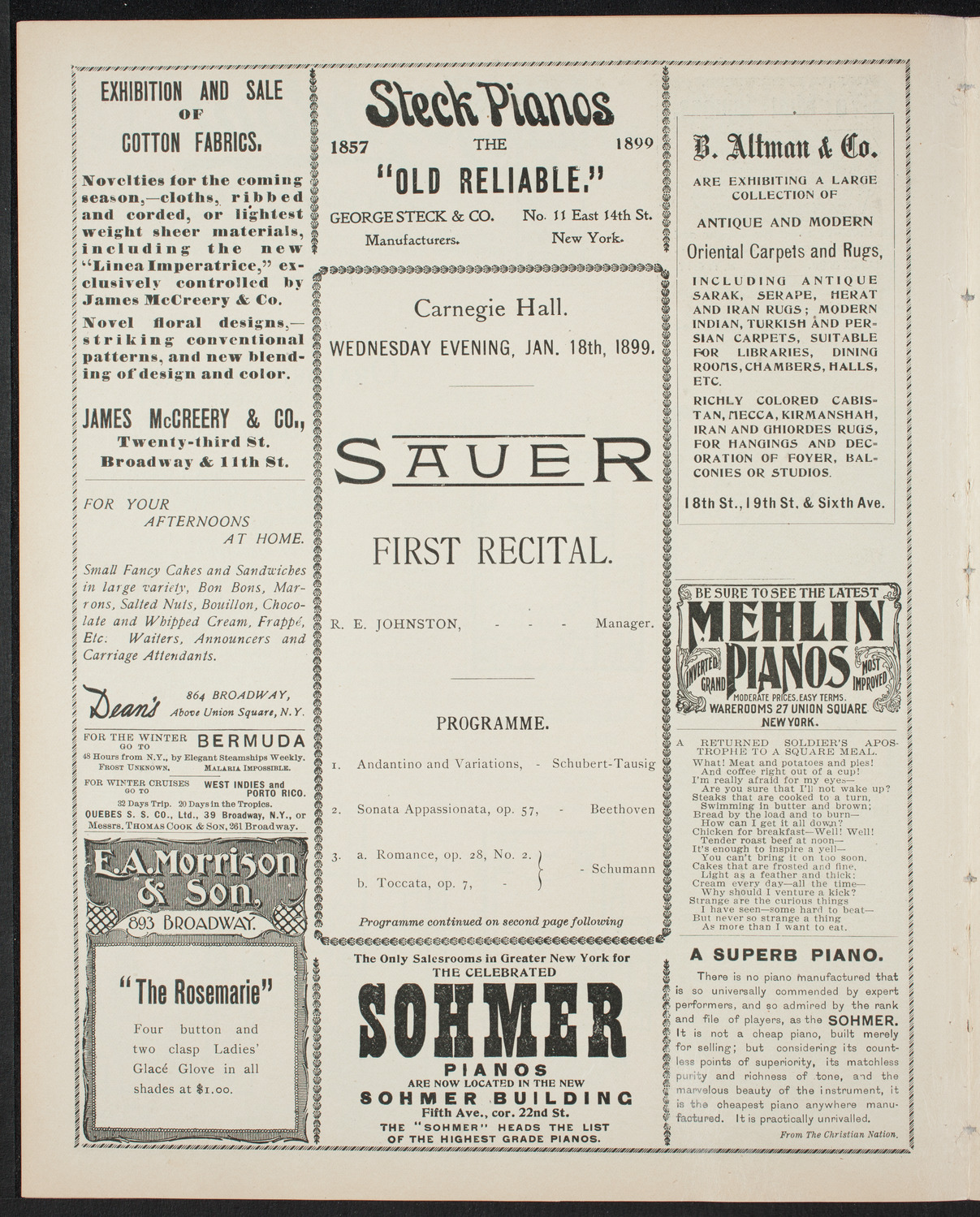 Emil Sauer, Piano, January 18, 1899, program page 4