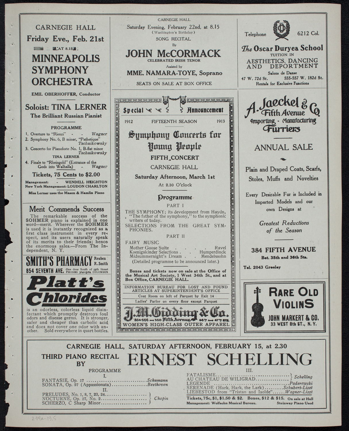 New York Philharmonic, February 14, 1913, program page 9