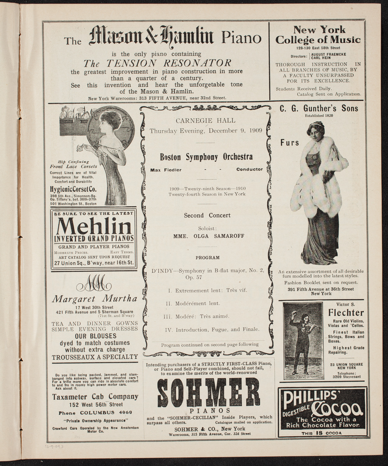 Boston Symphony Orchestra, December 9, 1909, program page 5