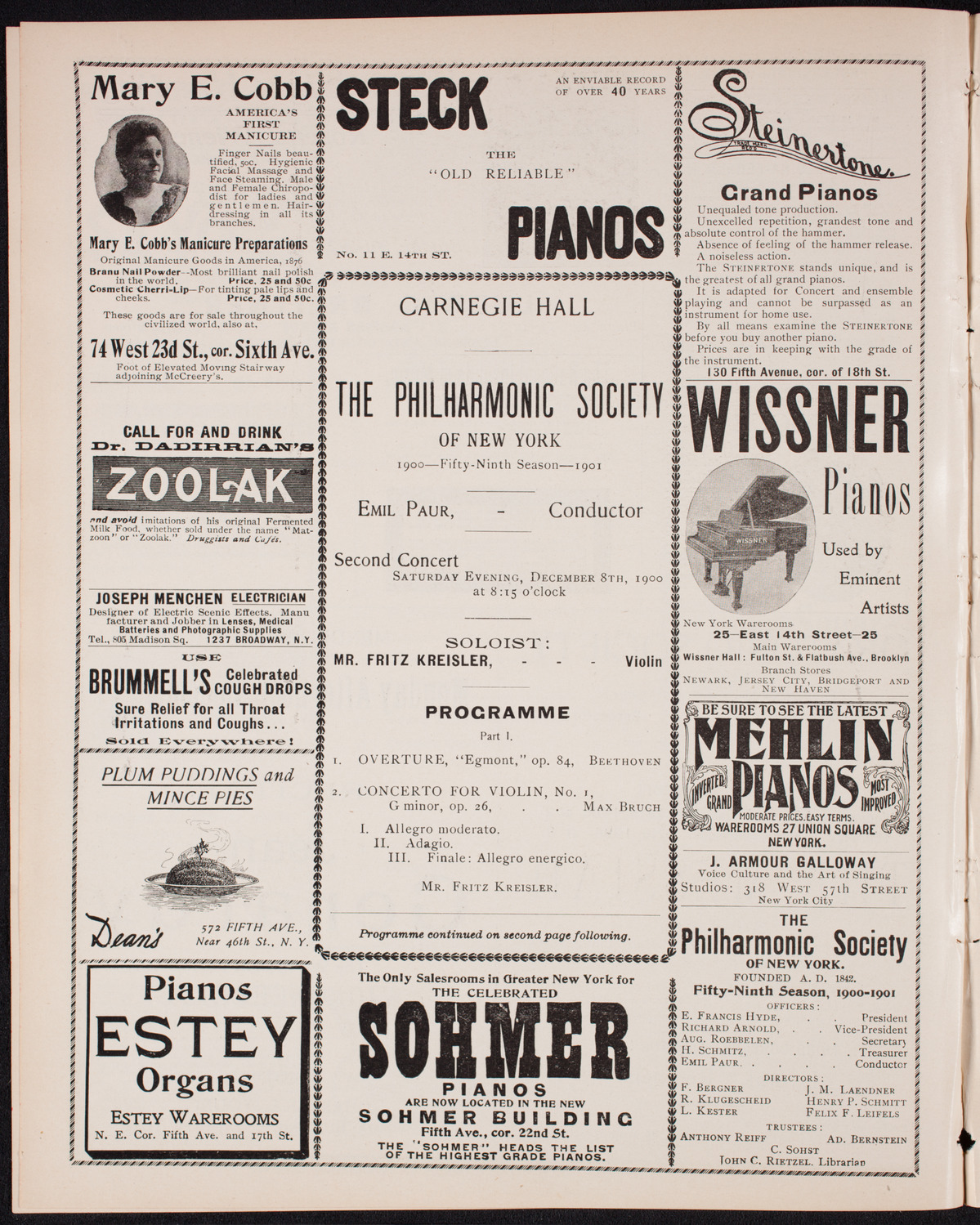 New York Philharmonic, December 8, 1900, program page 4