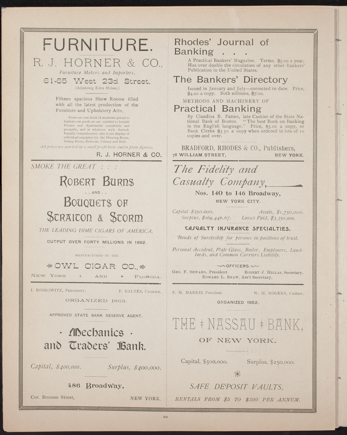 New York Banks' Glee Club, April 24, 1893, program page 20