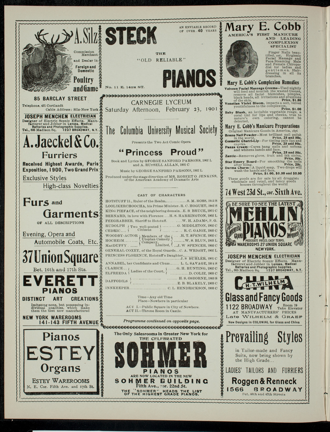 The Columbia University Musical Society, February 23, 1901, program page 2