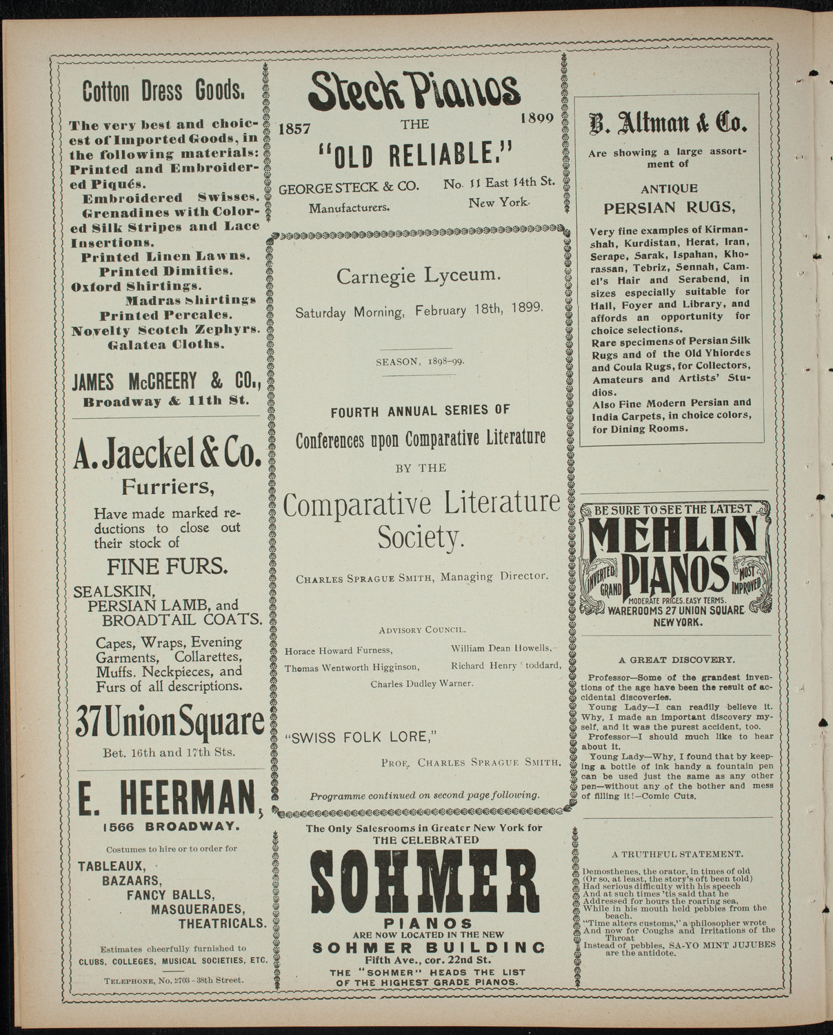 Comparative Literature Society Saturday Morning Conference, February 18, 1899, program page 4