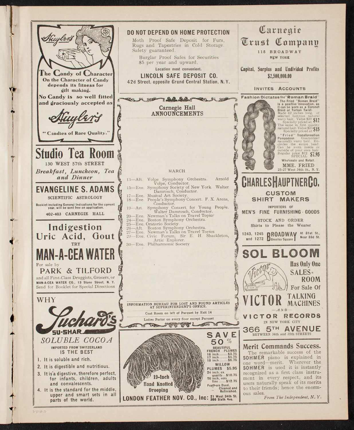 New York Philharmonic, March 11, 1910, program page 3