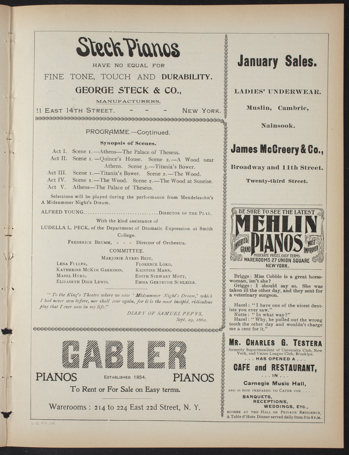 Smith College Class of 1895: "A Midsummer Night's Dream", January 2, 1897, program page 5