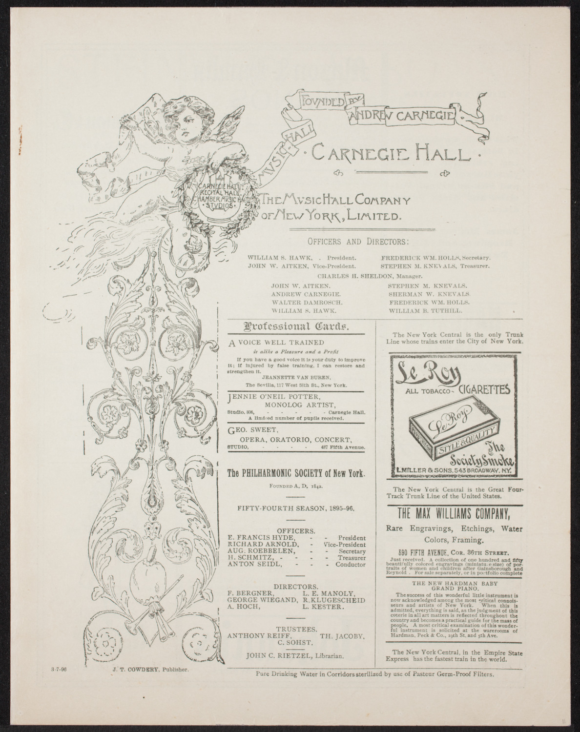 New York Philharmonic, March 7, 1896, program page 1