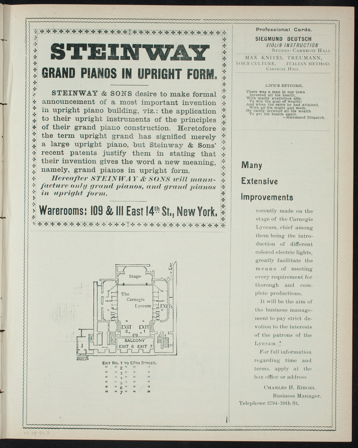 Mount Sinai Alumni Concert, December 28, 1897, program page 5