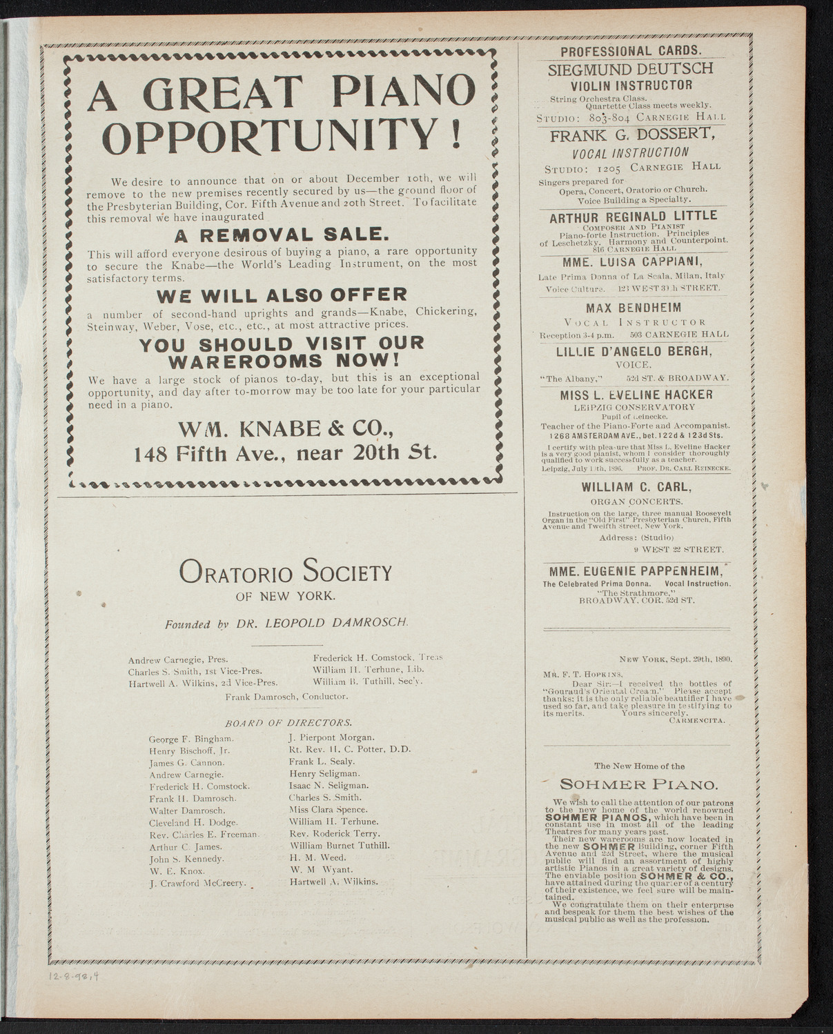 Musical Art Society of New York, December 8, 1898, program page 7