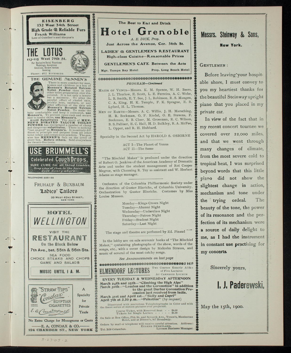 Columbia Varsity Show 1903, March 23, 1903, program page 3