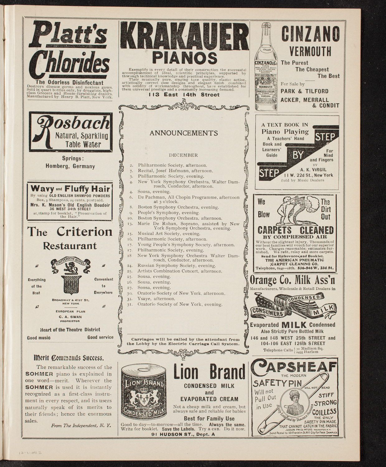 Oratorio Society of New York, December 1, 1904, program page 3