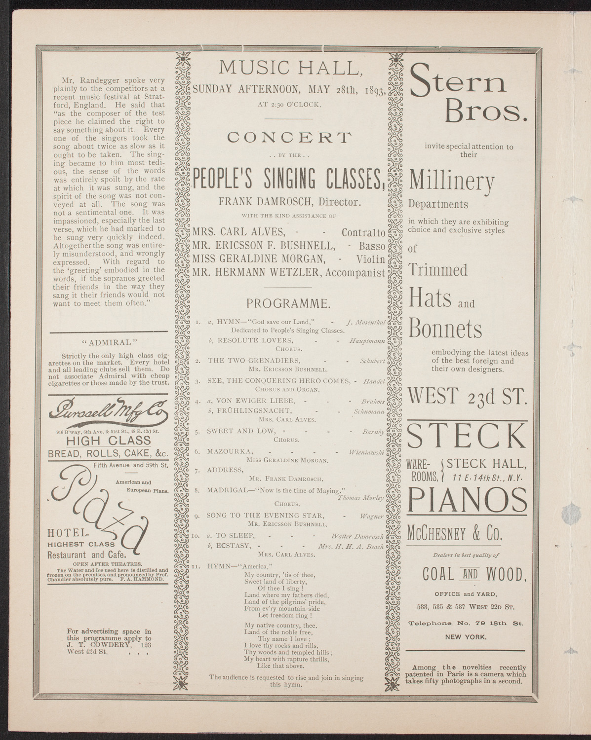 People's Singing Classes, May 28, 1893, program page 4