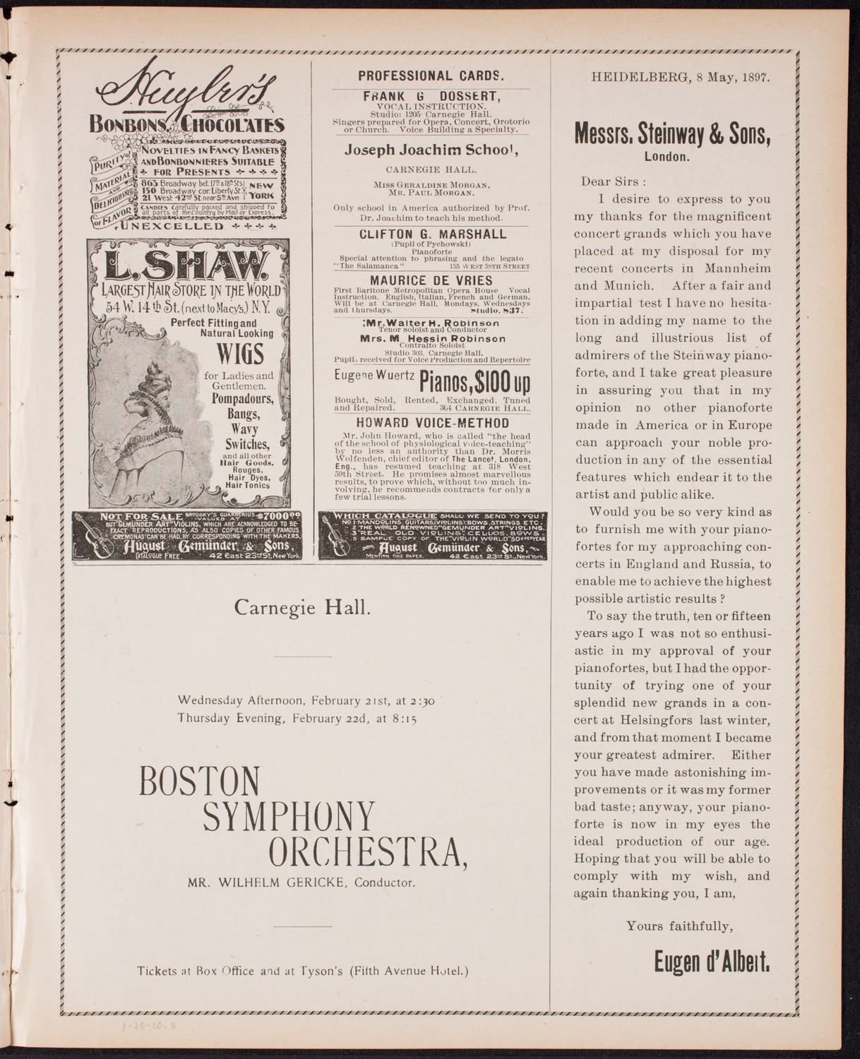 Ignacy Jan Paderewski, Piano, January 20, 1900, program page 5