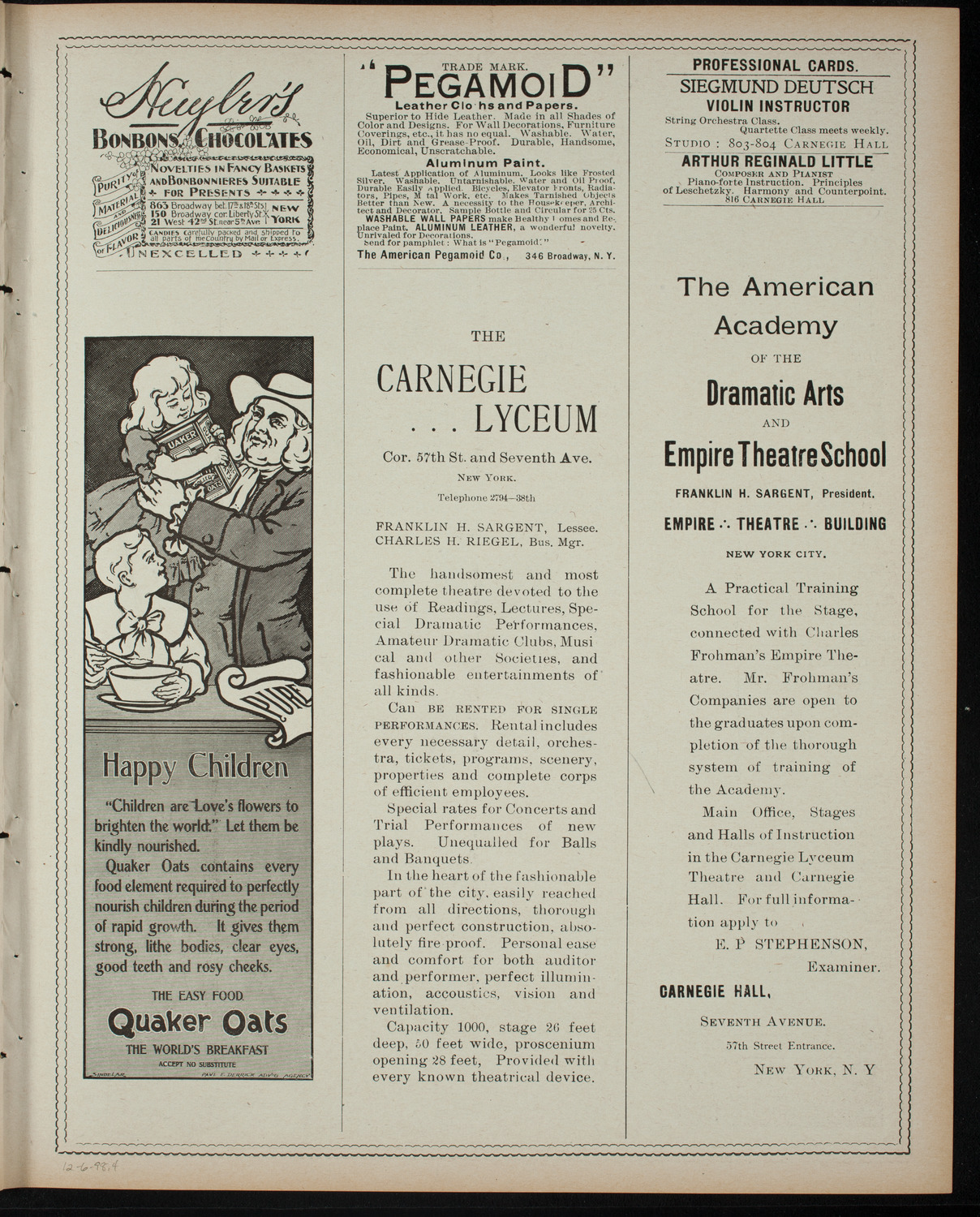 Students' Dramatic Club, December 6, 1898, program page 7