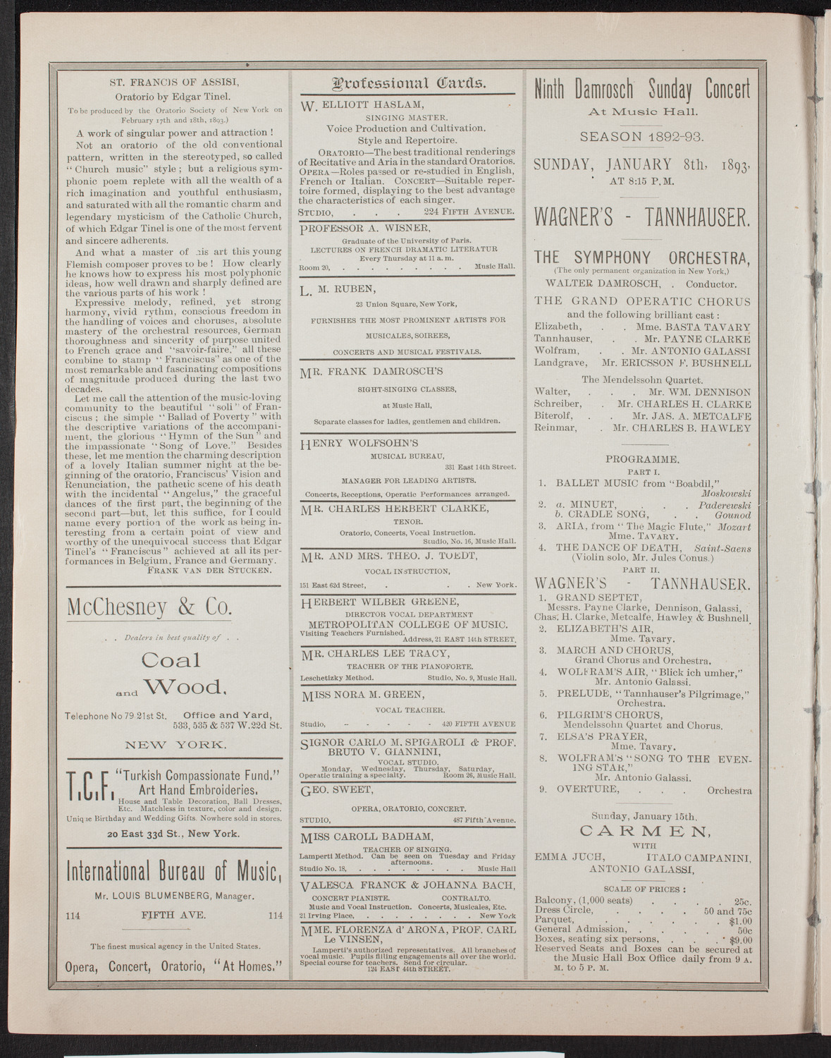 New York Symphony Orchestra, January 7, 1893, program page 2
