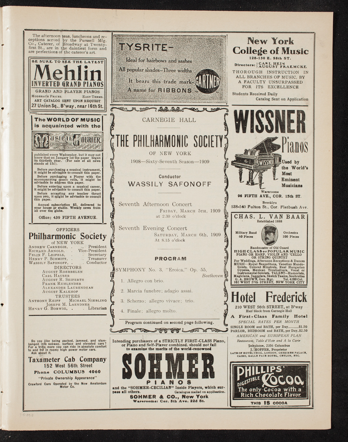 New York Philharmonic, March 5, 1909, program page 5