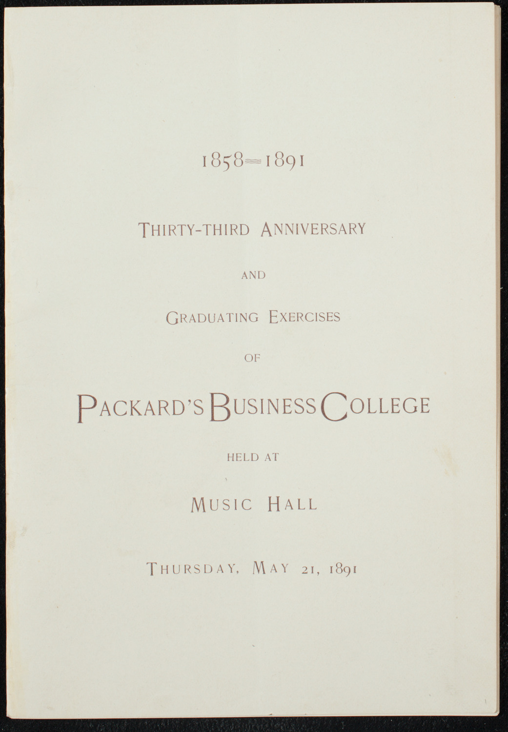 Graduation: Packard's Business College, May 21, 1891, program page 1