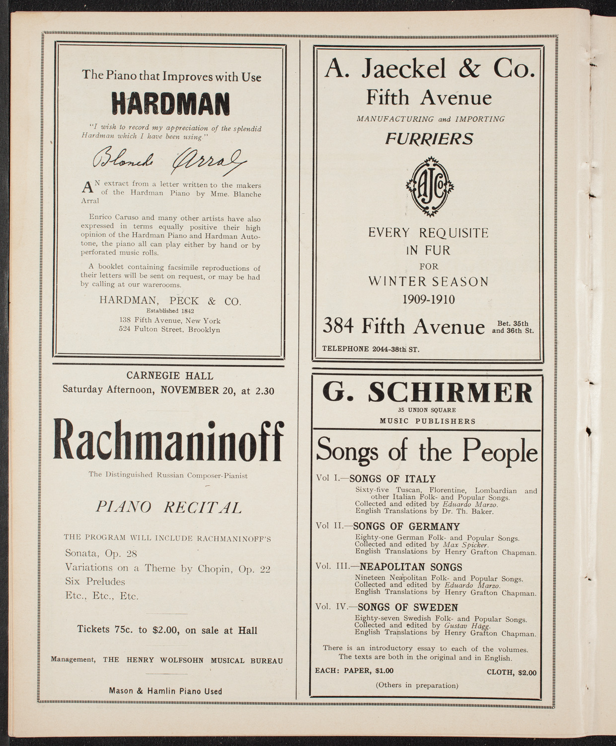 New York Philharmonic, November 5, 1909, program page 8