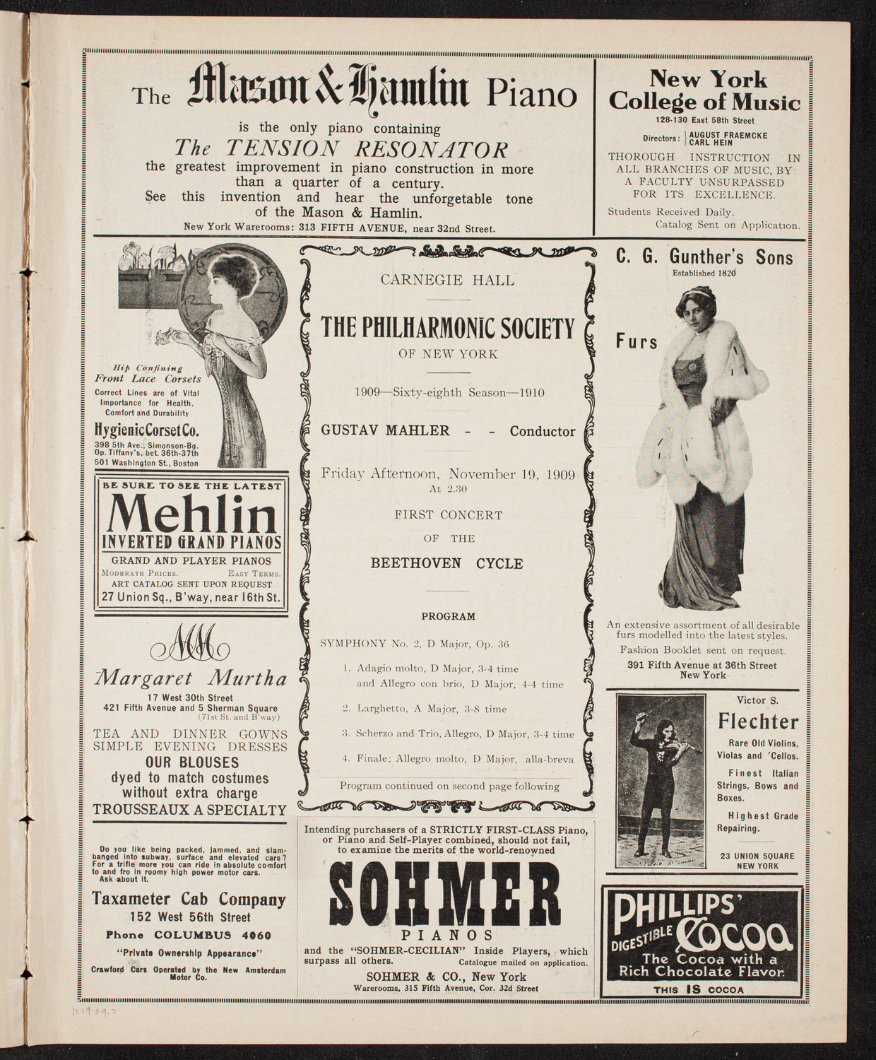 New York Philharmonic, November 19, 1909, program page 5