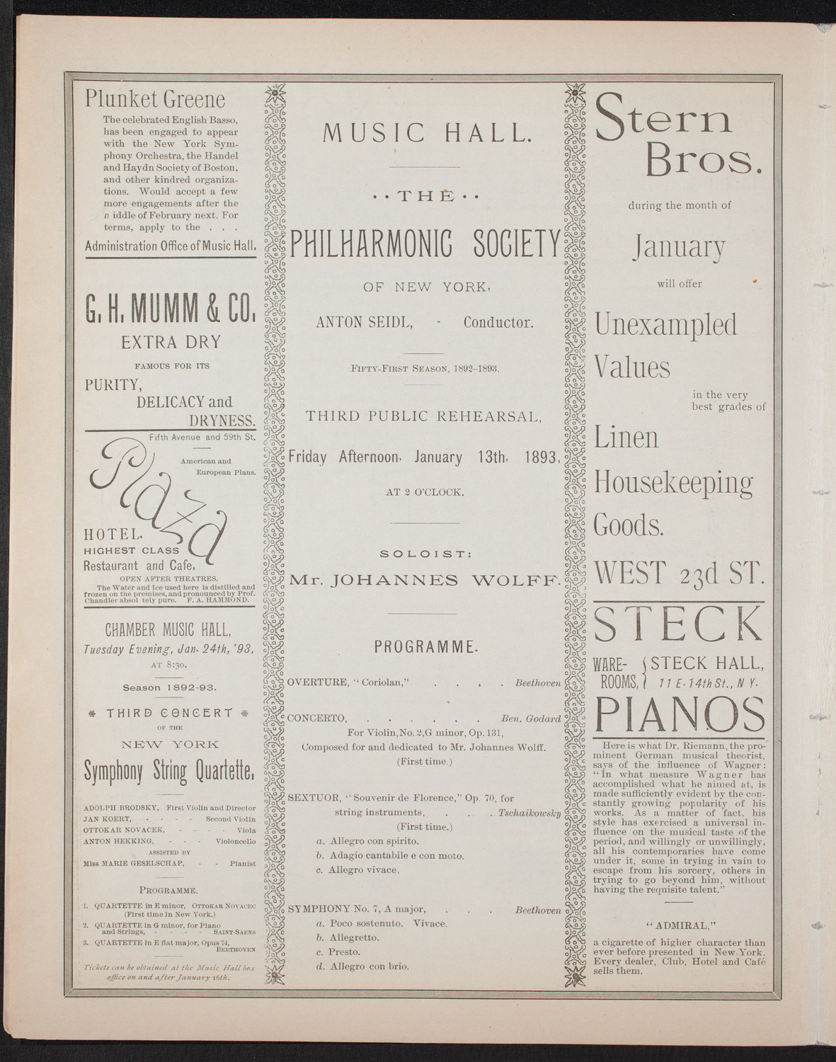 New York Philharmonic, January 13, 1893, program page 4