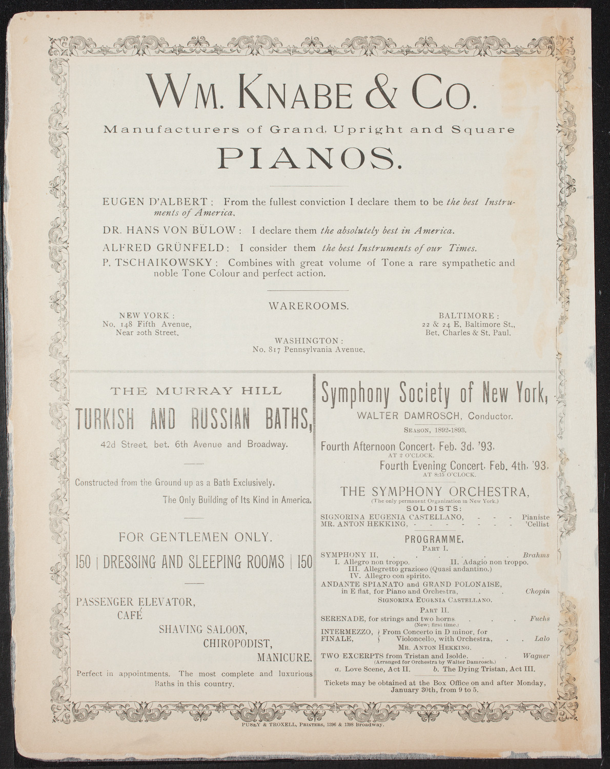 New York Symphony String Quartet, January 24, 1893, program page 4