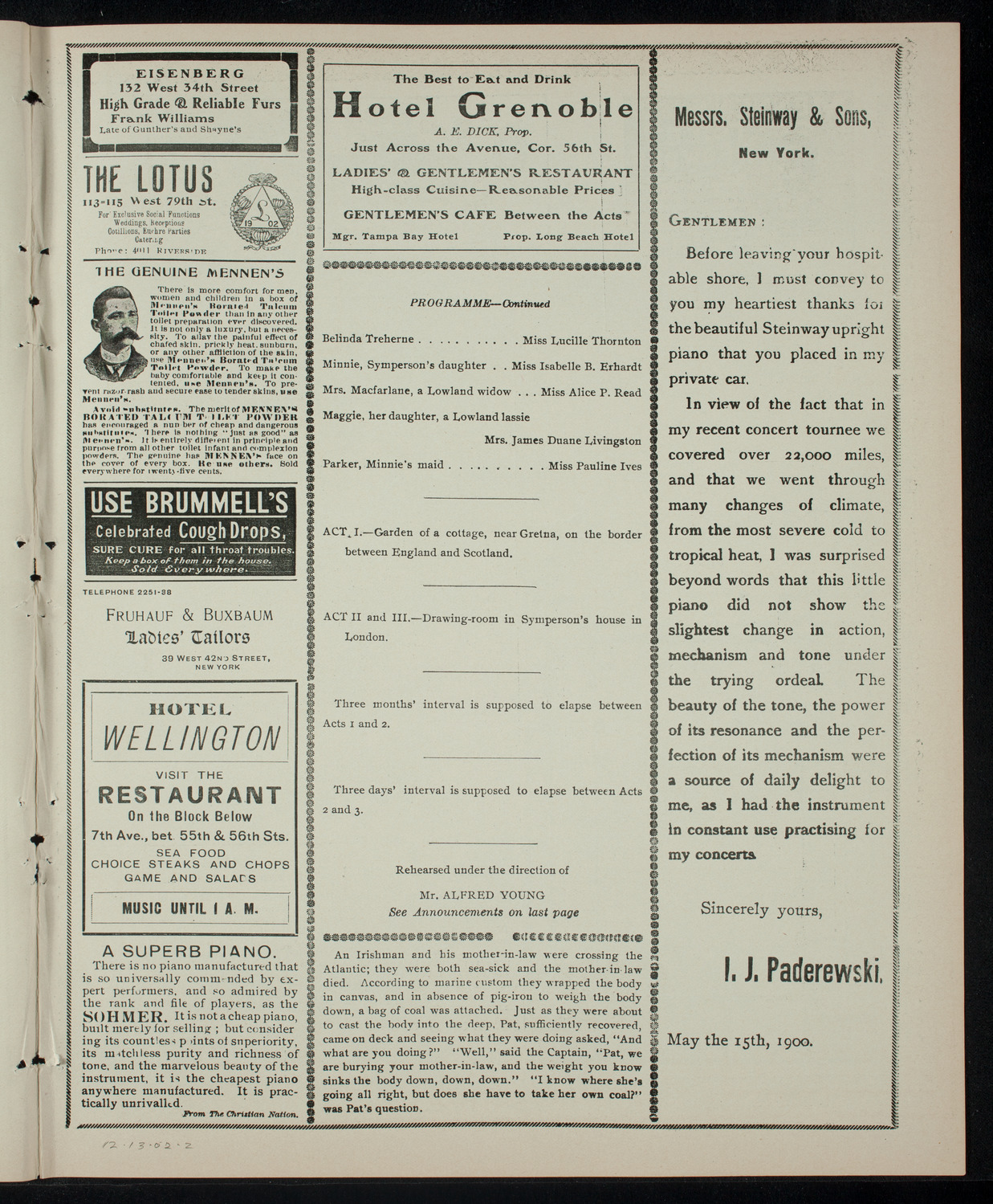 Amateur Comedy Club, December 13, 1902, program page 3