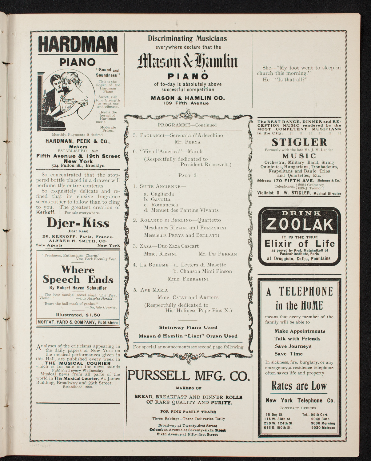Ruggero Leoncavallo and La Scala Orchestra, October 10, 1906, program page 7