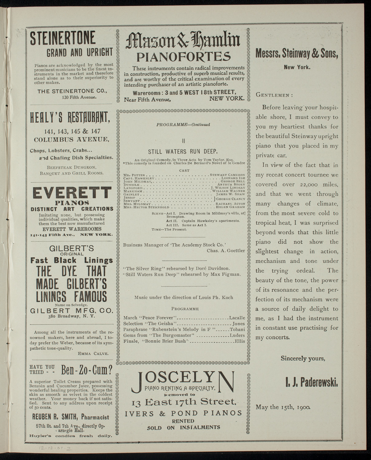 Academy Stock Company of the American Academy of Dramatic Arts and Empire Theatre Dramatic School, December 18, 1901, program page 3