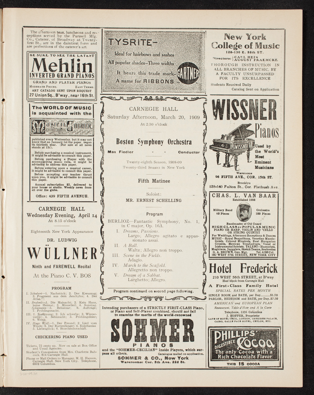 Boston Symphony Orchestra, March 20, 1909, program page 5