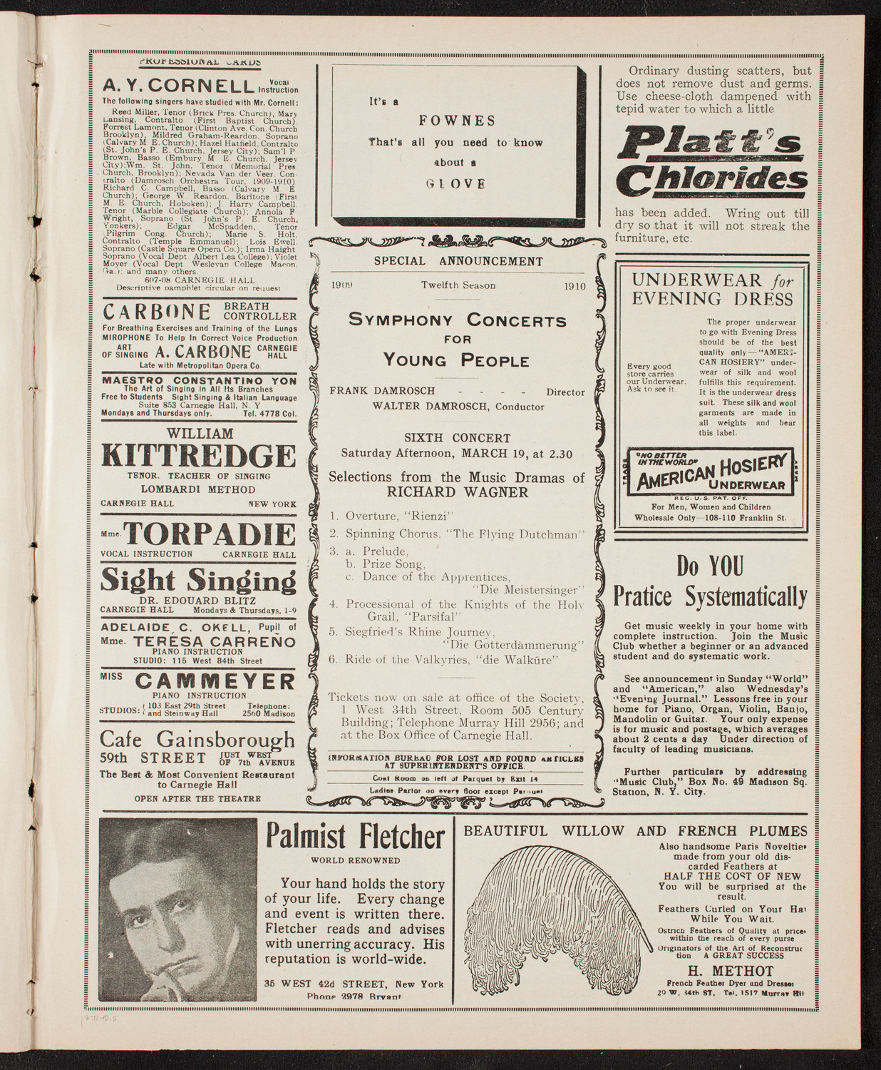 New York Philharmonic, March 11, 1910, program page 9