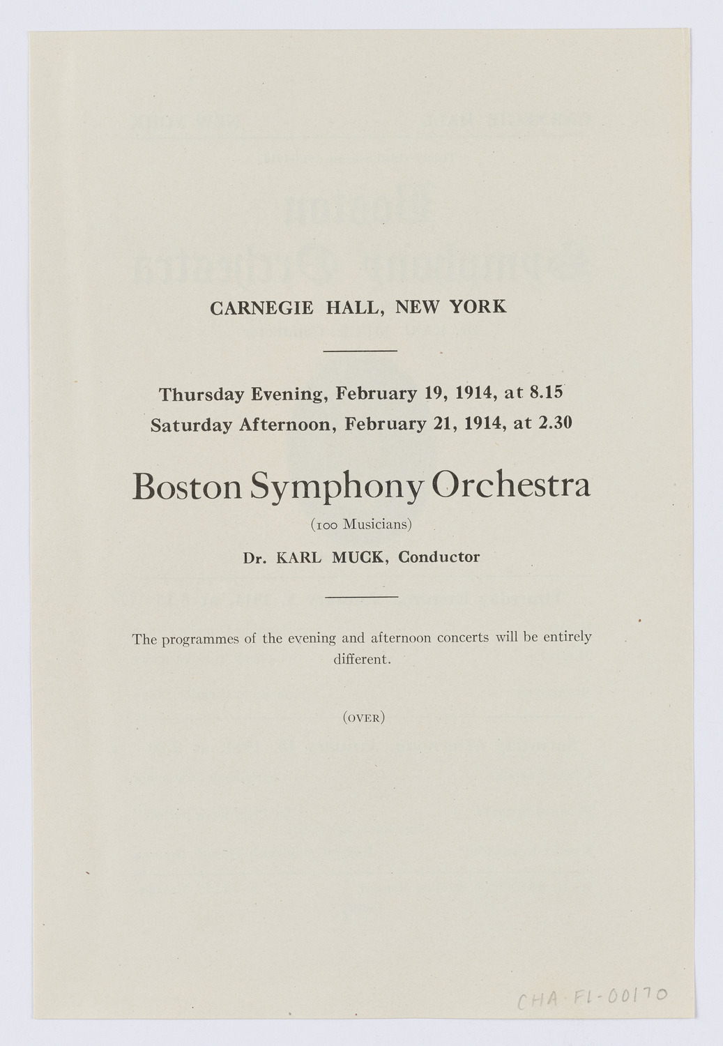 Boston Symphony Orchestra, January 1914