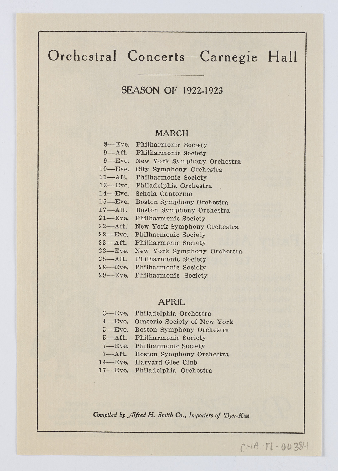 Djer-Kiss Cosmetics Orchestral Concert Schedules, 1923