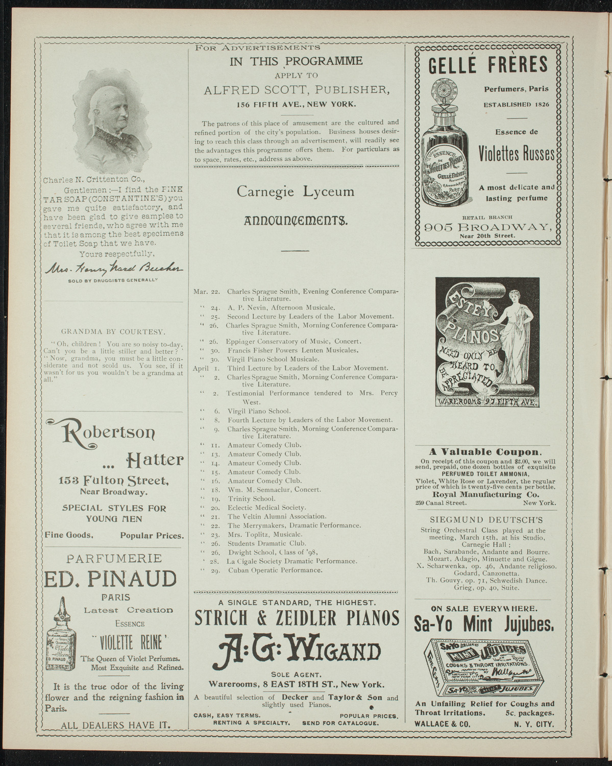 Club Lirico-Dramatico Cubano, March 19, 1898, program page 2