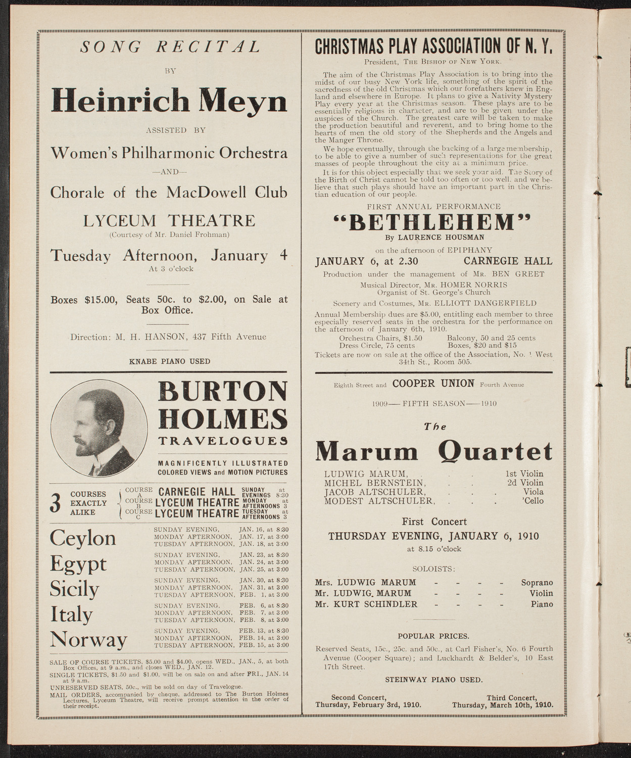 Russian Symphony Society of New York, January 1, 1910, program page 10