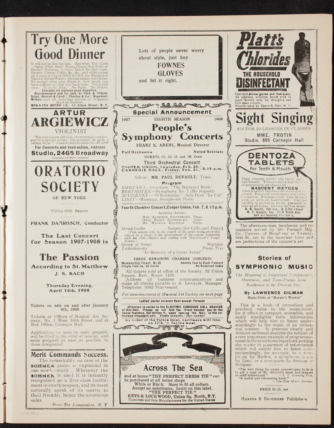 People's Symphony Concert, January 10, 1908, program page 9