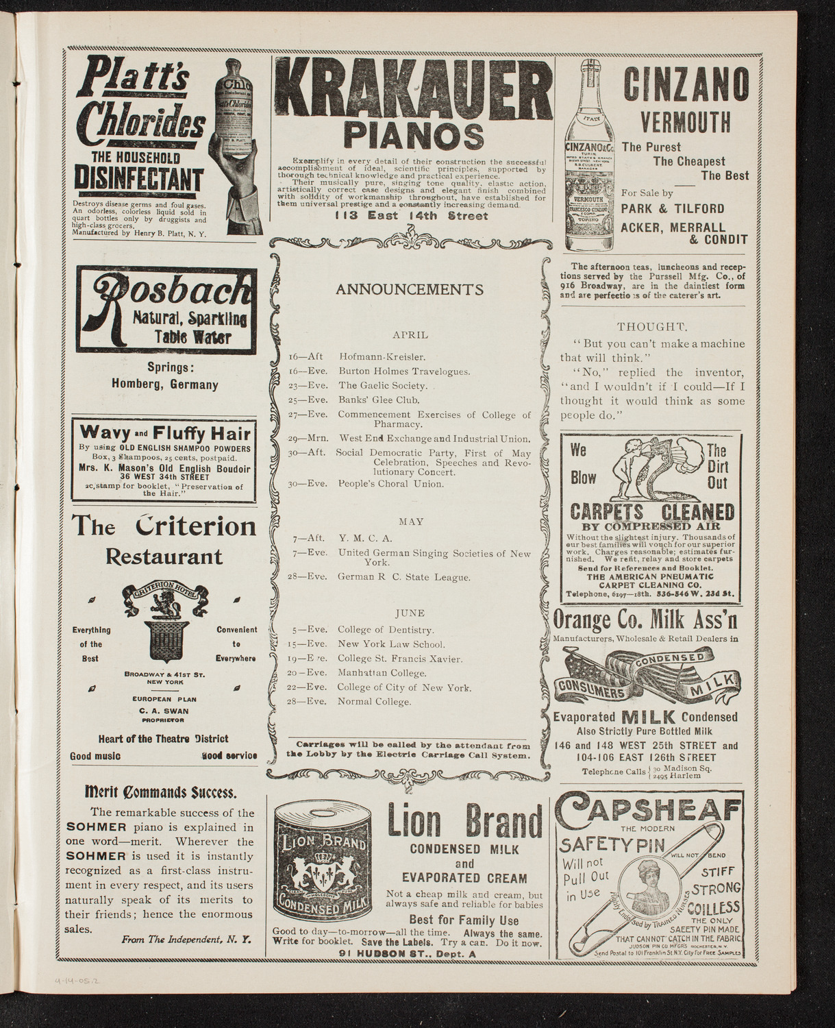 People's Symphony Concert, April 14, 1905, program page 3