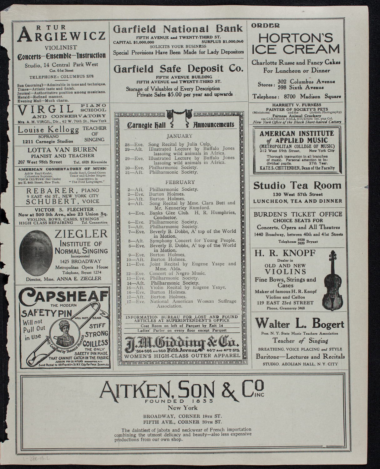 Motion Picture Lecture by Col. Charles J. "Buffalo" Jones, January 27, 1913, program page 3